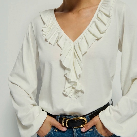 Nation LTD Tops - Nation LTD Cream Ruffle V-Neck Blouse